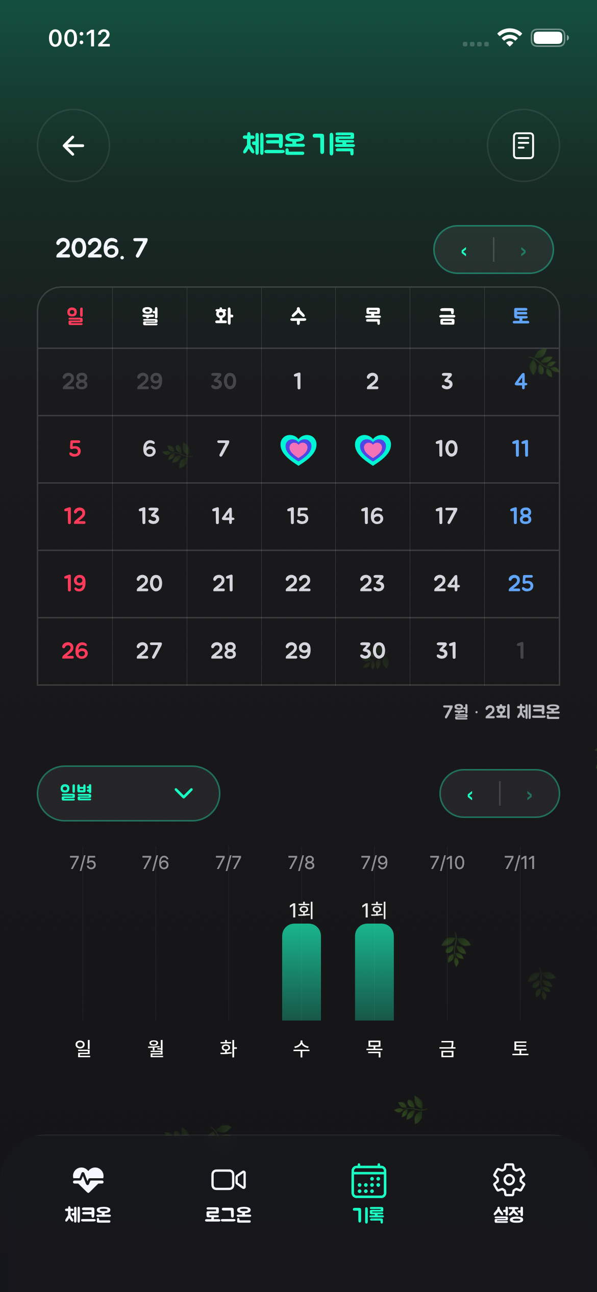 체크온 기록 화면